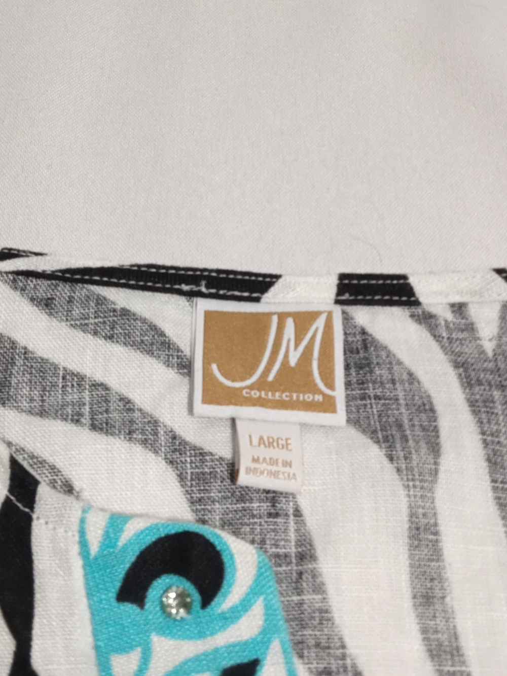 JM Collection Black-and-White Zebra Tunic with Turquoise Trim - Picture 2 of 8